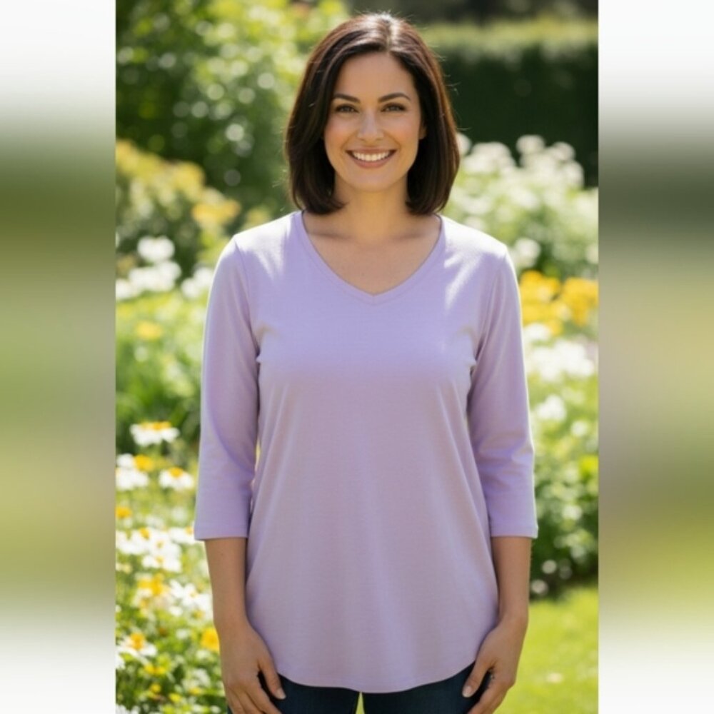 Croft &amp; Barrow® Elbow-Sleeve Splitneck Women's Top Size Large (EUC)